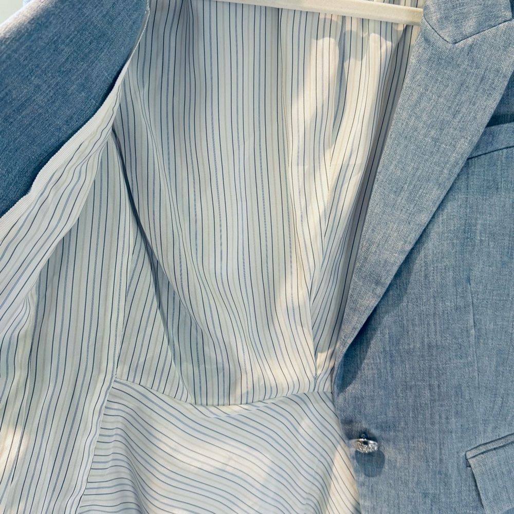 Veronica Beard Linen-Blend Single Button Sky Blue Blazer - Picture 11 of 15